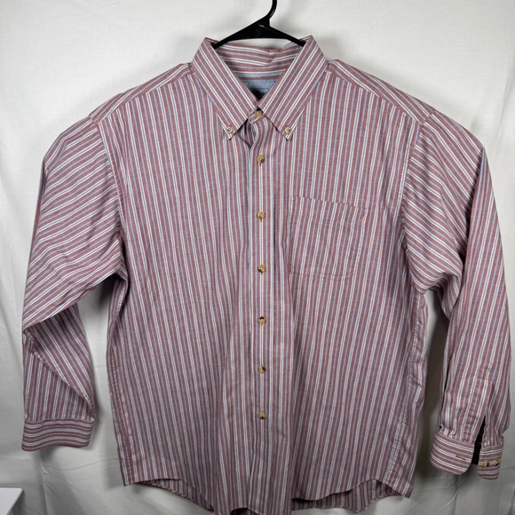 L.L. Bean Other - LL Bean Button Down Shirt‎ Mens Large L Red Blue Striped Long Sleeve Cotton